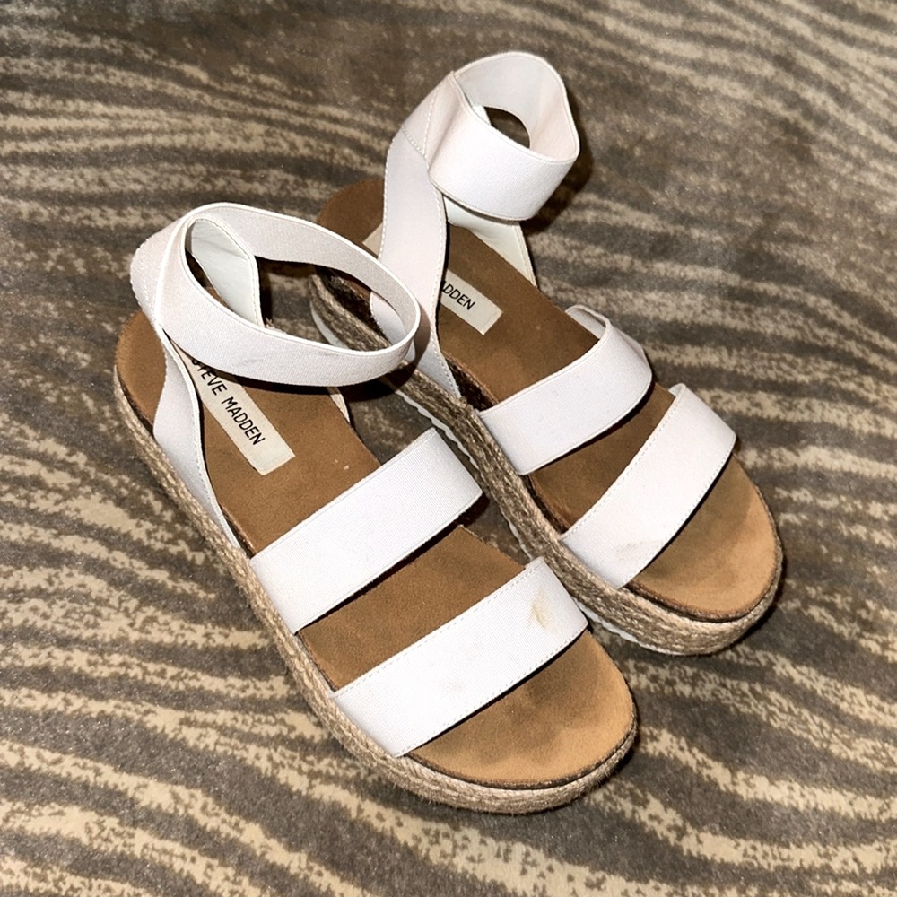 Steve Madden white bandi platform elastic shoes white